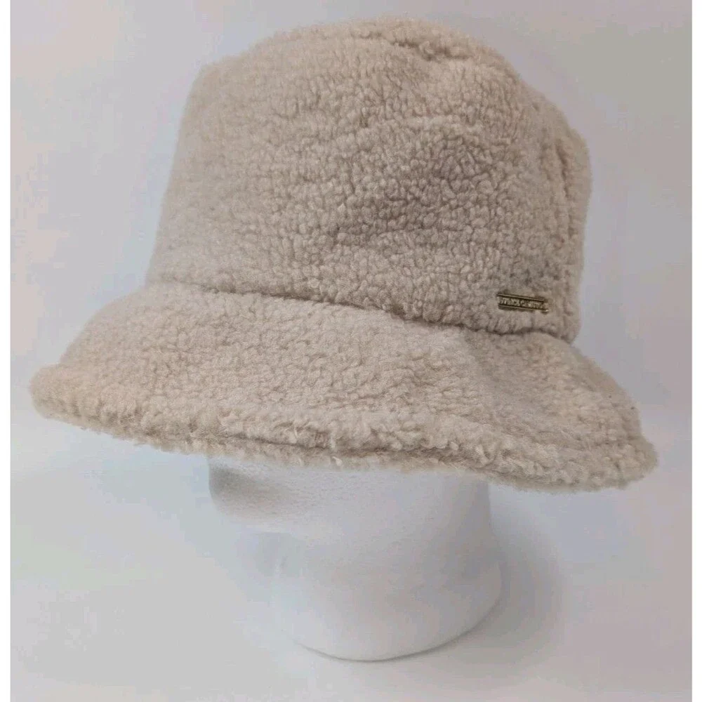 Vince Camuto Sherpa Bucket Hat Beige Fleece Cozy Womens OS